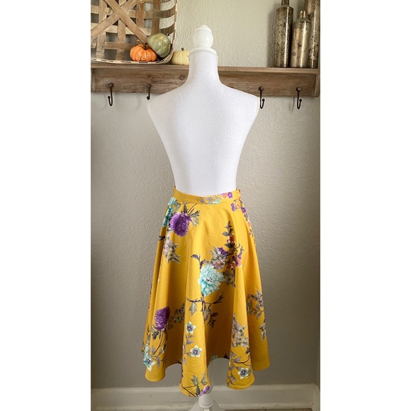 Modcloth Fervour Ikebana Circle Skirt Mustard - Picture 3 of 4